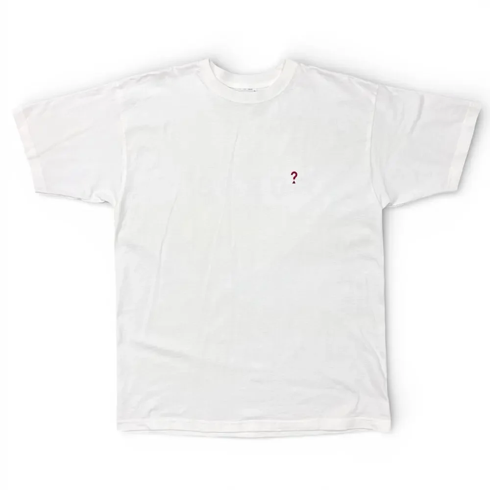 Vintage 90s Guess Jeans ? Question Mark Tee T Shirt Double Sided USA Made White - Picture 3 of 9